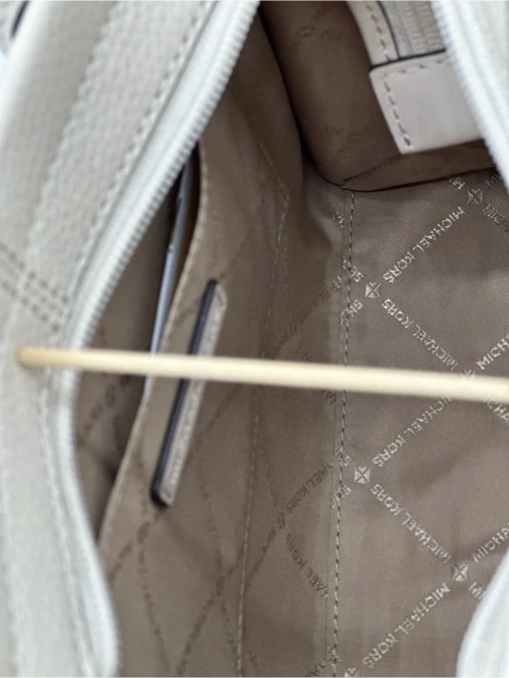 Michael Kors Cream Pebbled Leather Satchel with Logo Strap